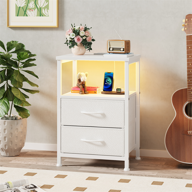 NS017_ Double-drawer two-layer bedside table, white — image 9