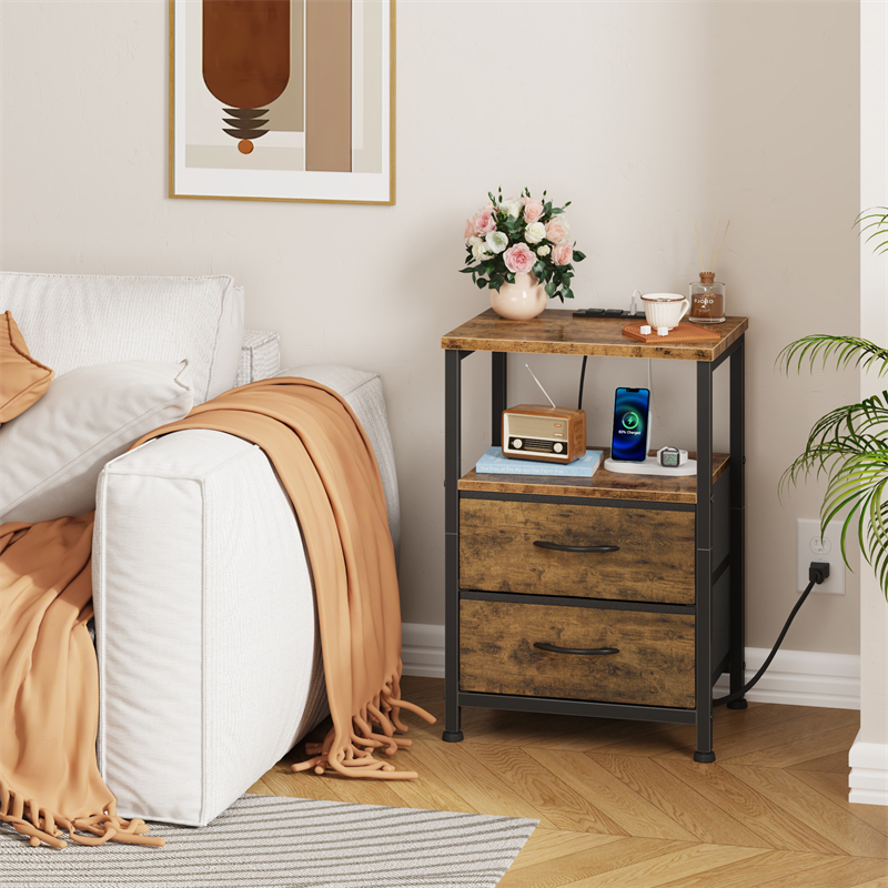 Ns017_ Double-Drawer Two-Layer Bedside Table In Tiger Wood Color — image 6