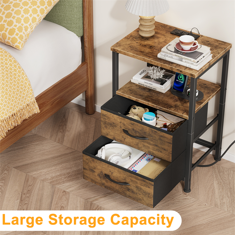 Ns017_ Double-Drawer Two-Layer Bedside Table In Tiger Wood Color — image 3