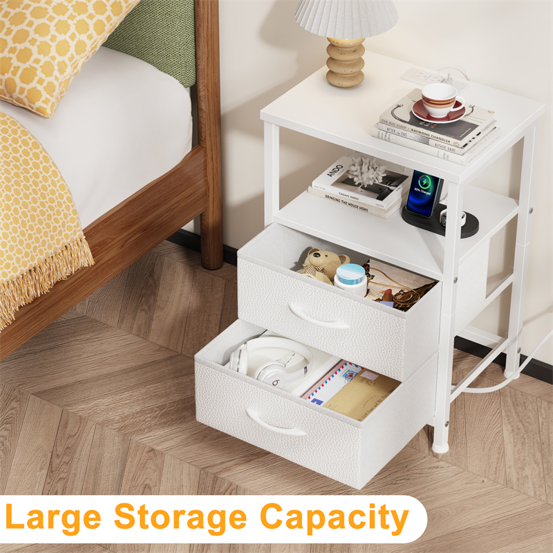 NS017_ Double-drawer two-layer bedside table, white — image 2