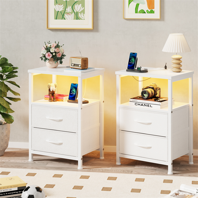 NS017_ Double-drawer two-layer bedside table, white — image 7