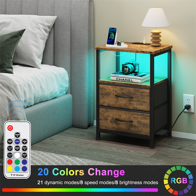 Ns017_ Double-Drawer Two-Layer Bedside Table In Tiger Wood Color