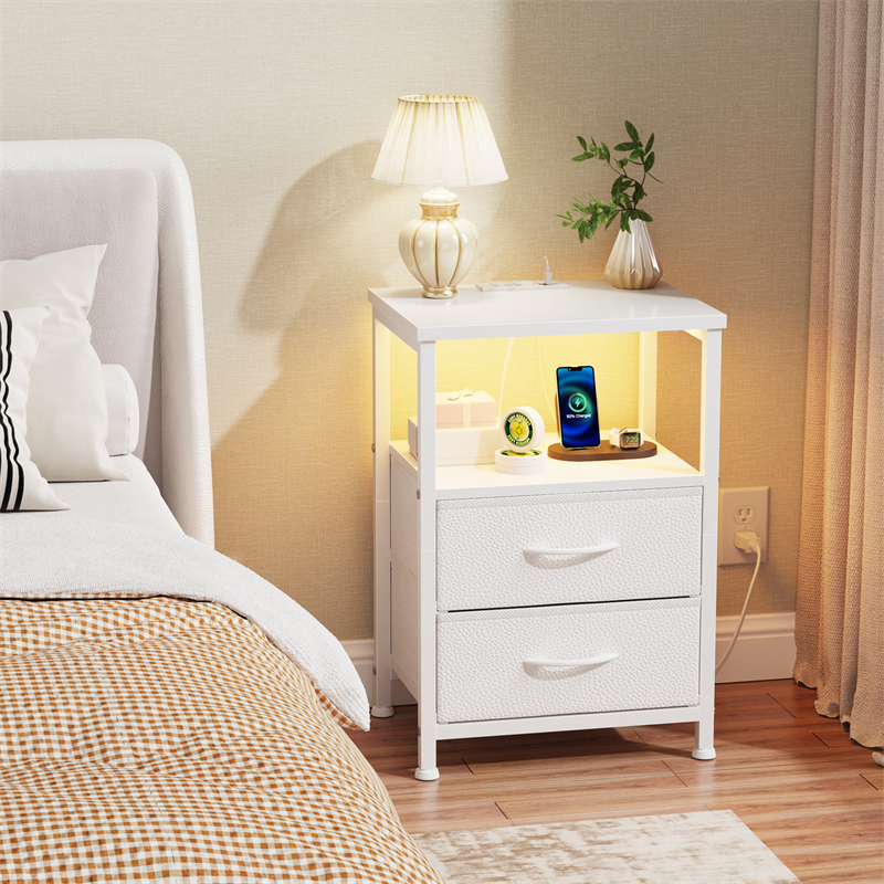 NS017_ Double-drawer two-layer bedside table, white — image 10