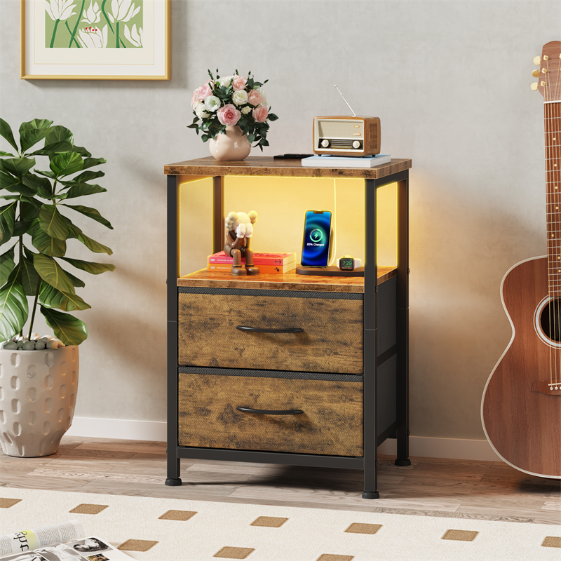 Ns017_ Double-Drawer Two-Layer Bedside Table In Tiger Wood Color — image 9