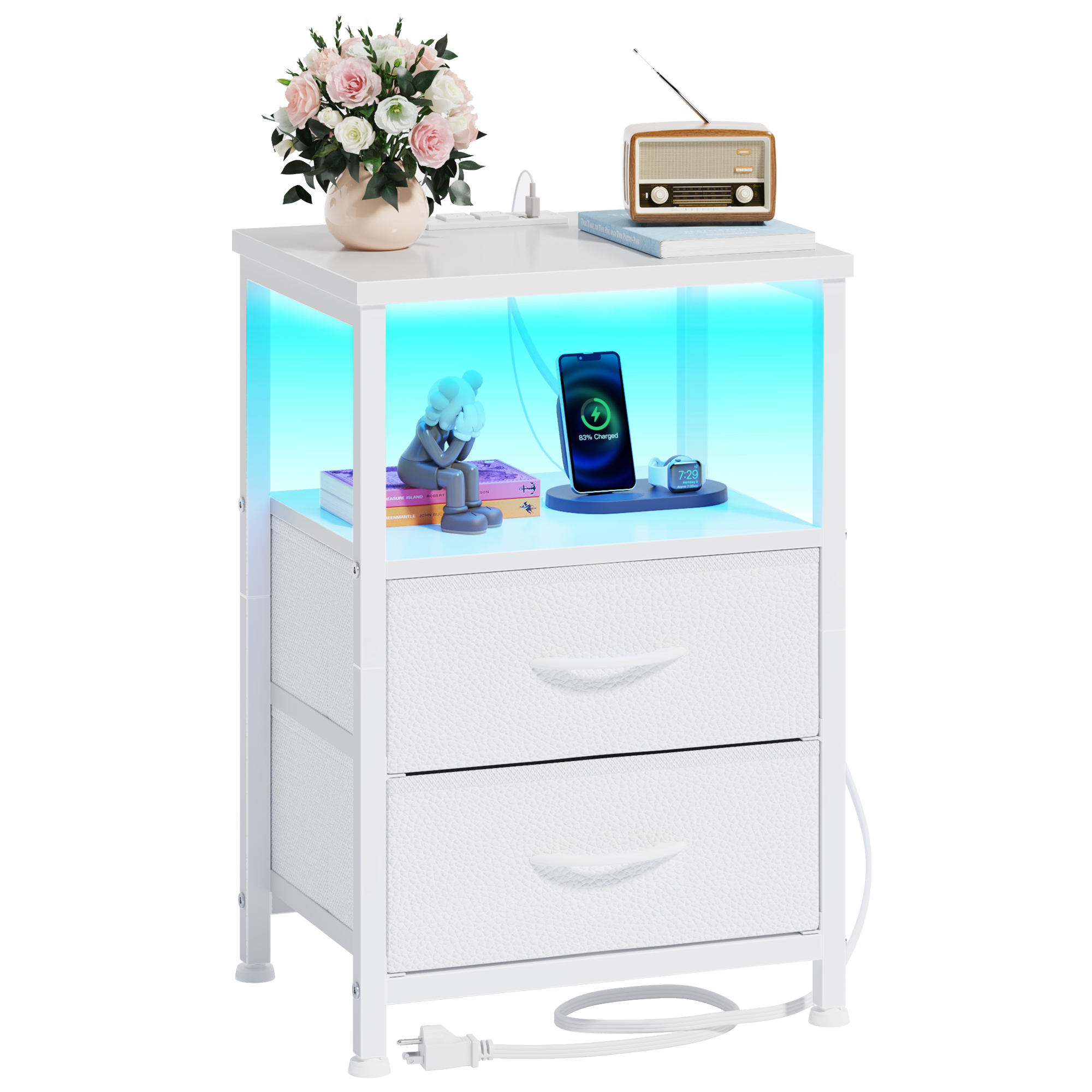 NS017_ Double-drawer two-layer bedside table, white — image 8