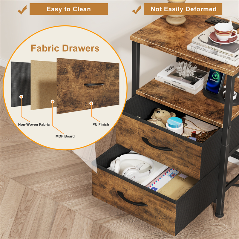 Ns017_ Double-Drawer Two-Layer Bedside Table In Tiger Wood Color — image 8