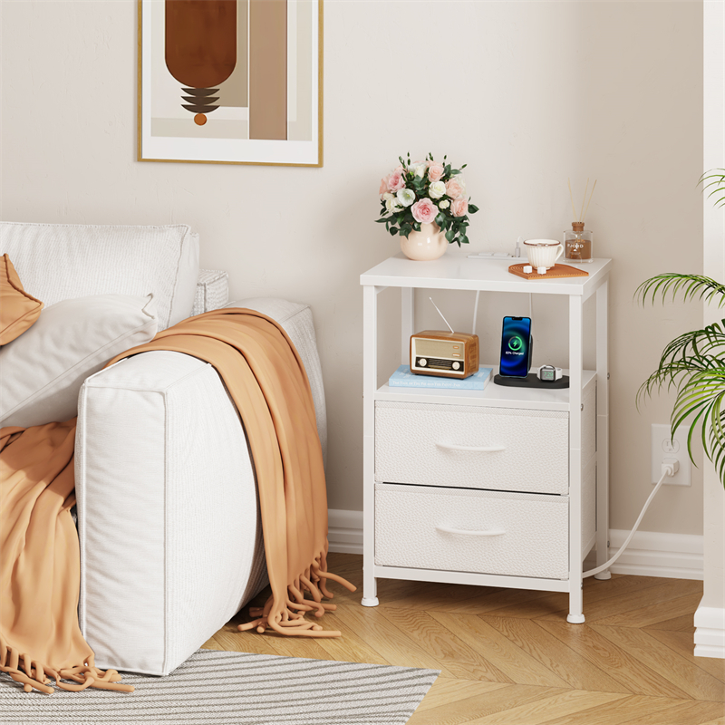 NS017_ Double-drawer two-layer bedside table, white — image 5
