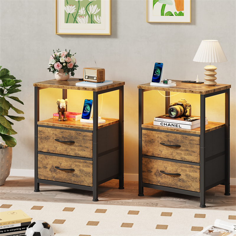 Ns017_ Double-Drawer Two-Layer Bedside Table In Tiger Wood Color — image 7