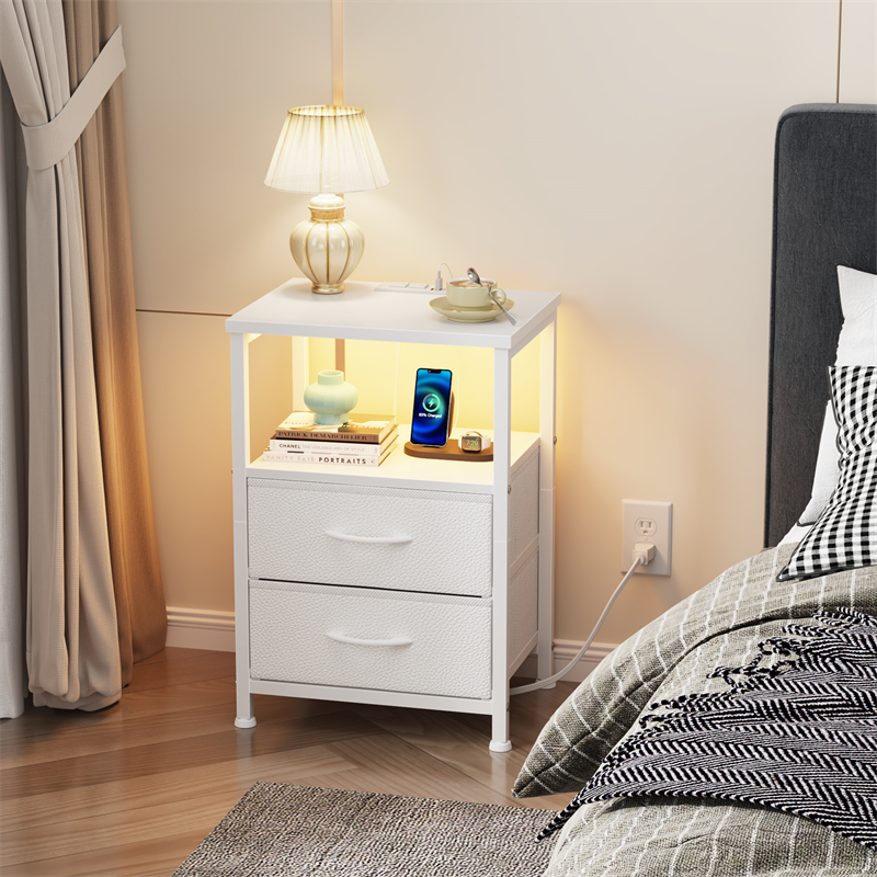 NS017_ Double-drawer two-layer bedside table, white — image 11