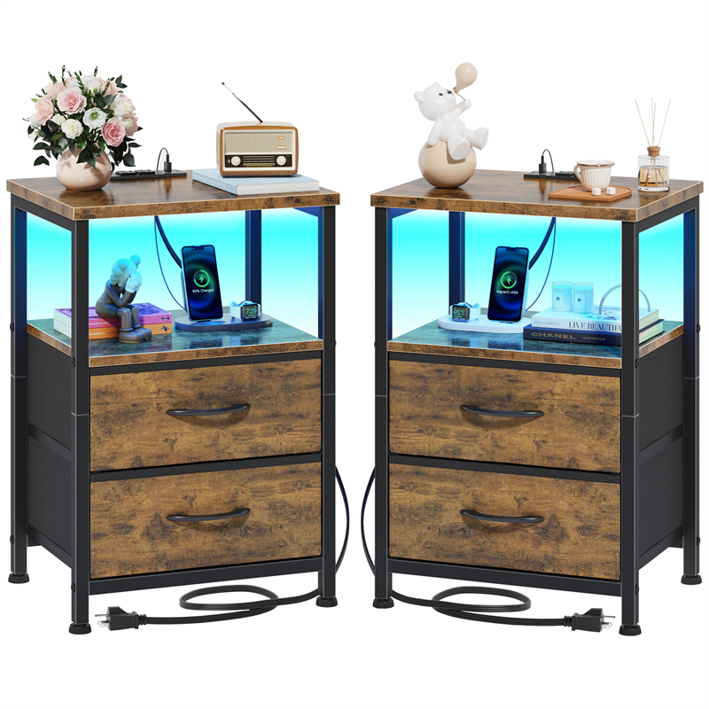 Ns017_ Double-Drawer Two-Layer Bedside Table In Tiger Wood Color — image 2
