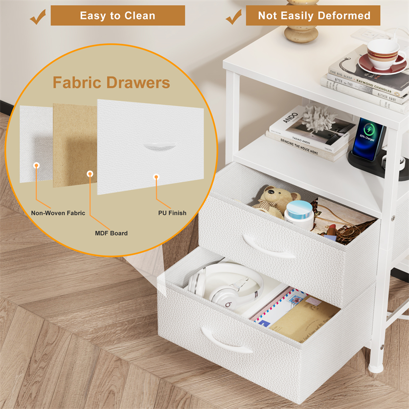 NS017_ Double-drawer two-layer bedside table, white — image 12
