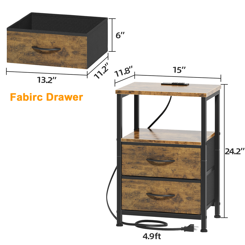 Ns017_ Double-Drawer Two-Layer Bedside Table In Tiger Wood Color — image 5
